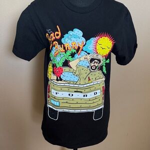 Black Graphic Bad Bunny T-Shirt with Colorful Design with rhinestones size Small